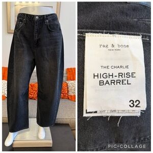 ❣️🆕rag & bone Charlie High-Rise Wide-Leg Barrel Jeans in Stone Black $268 MSRP❣️